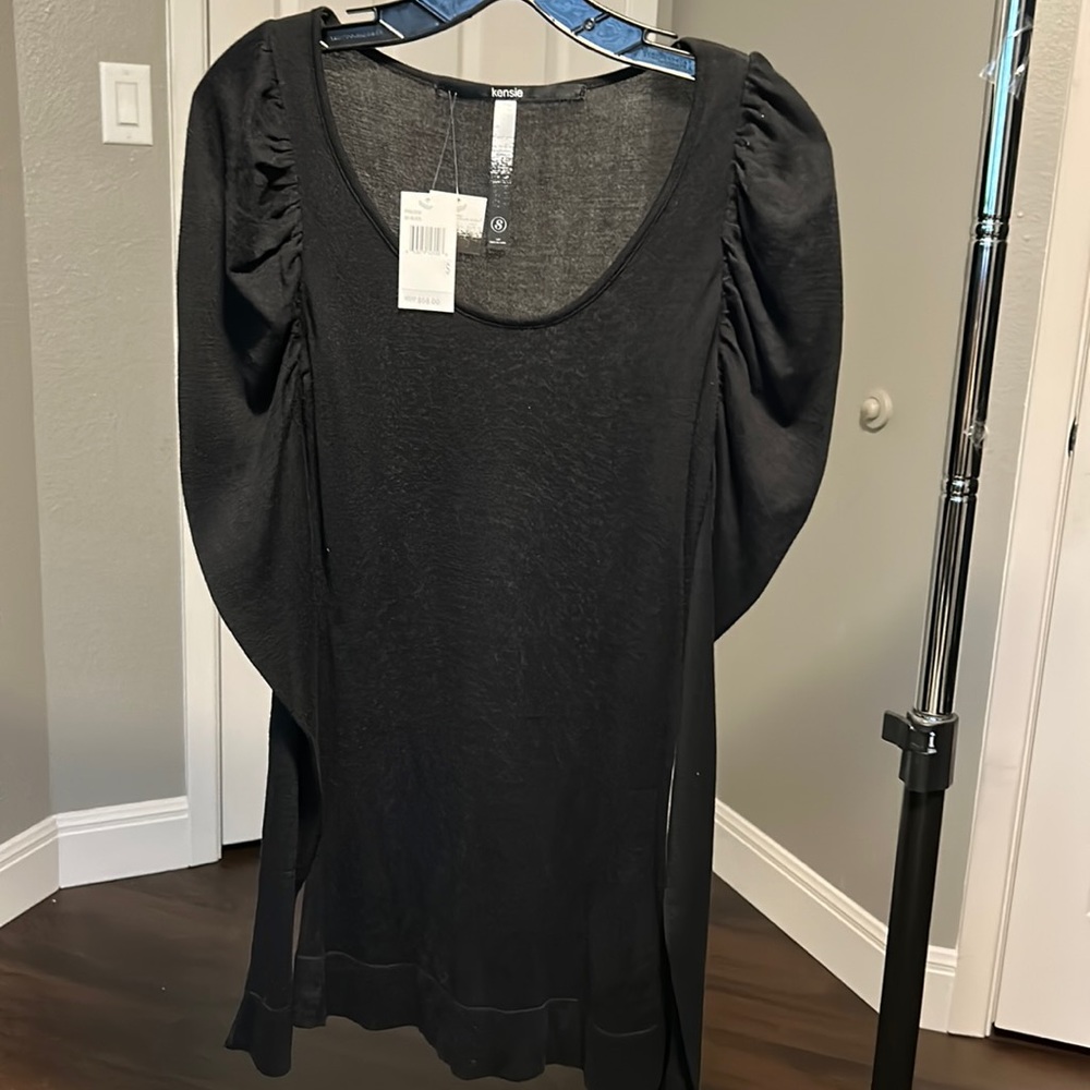 NWT Black lightweight shirred sleeve scoop neck sweater.